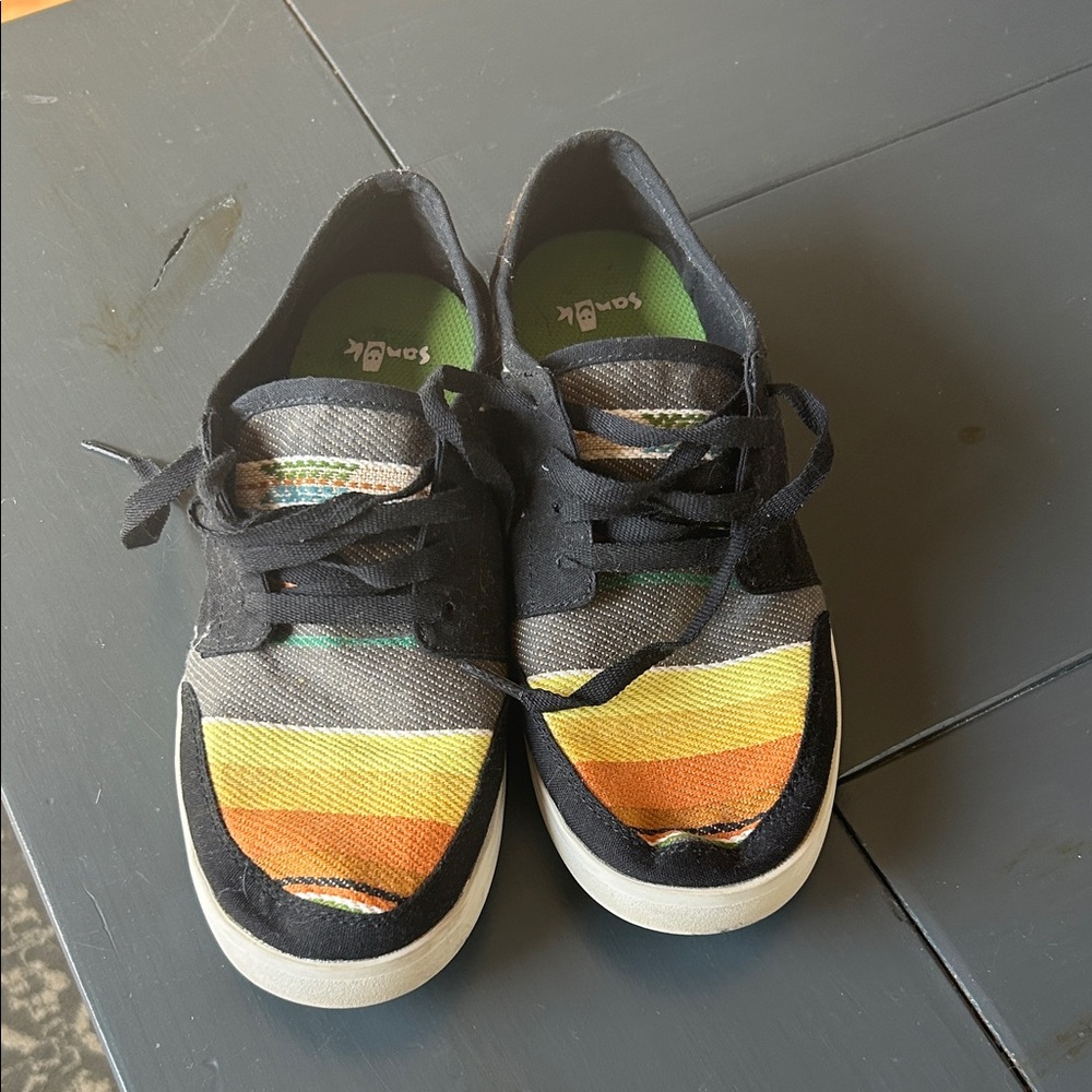 Sanuk Black and Multicolor Striped Sneakers